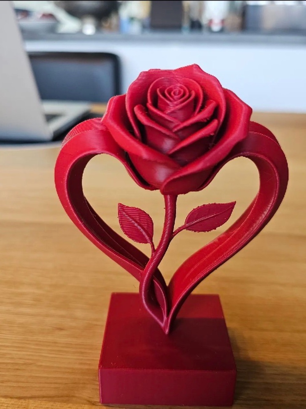 Red Heart Rose Sculpture - Decorative Faux Floral Accent plastic 125mm tall